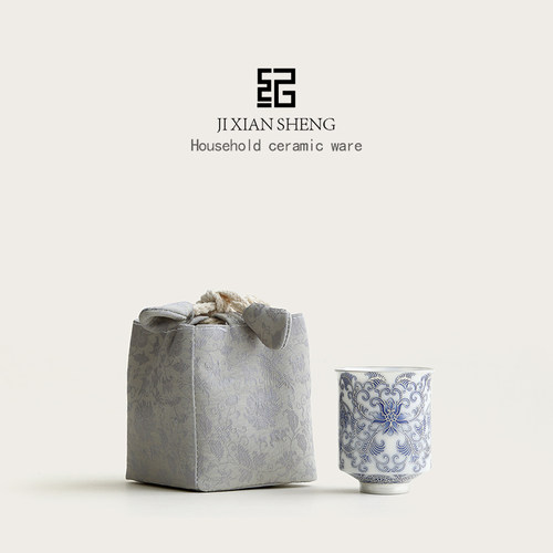 纪先生青花鎏银缠枝莲斗彩单个高档茶杯主人杯个人专用女士可携式