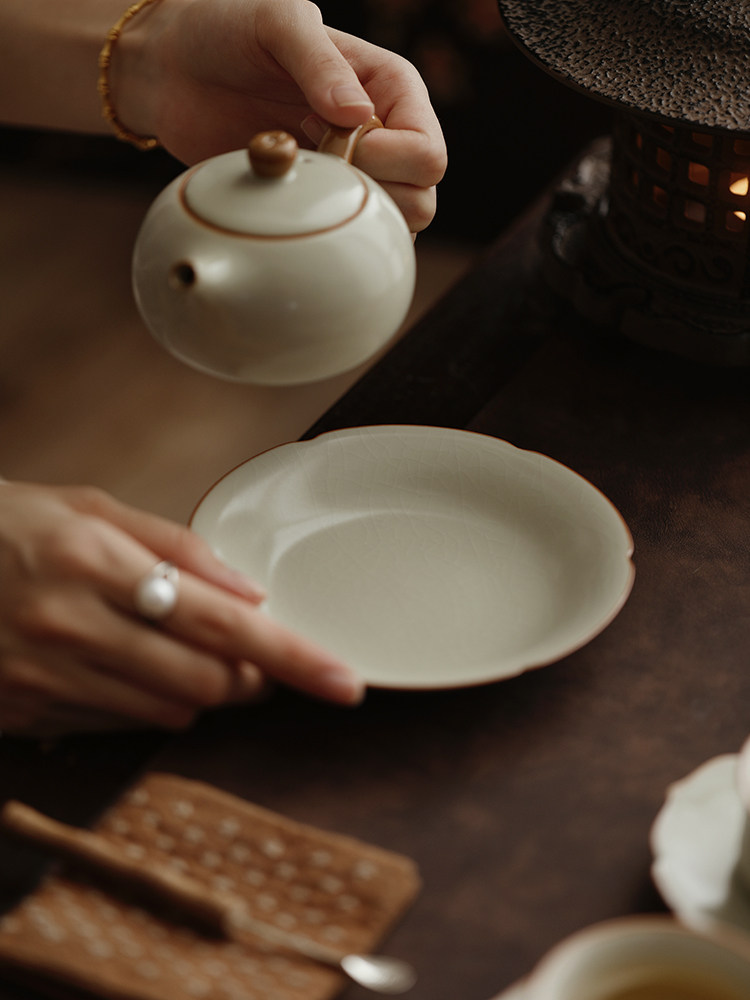 汝窑陶瓷茶盘，中国水果盘，家用糕点盘，点心盘，创意小锅与干泡