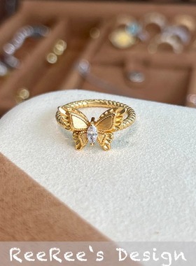 925纯银镀金轻奢蝴蝶立体马眼钻