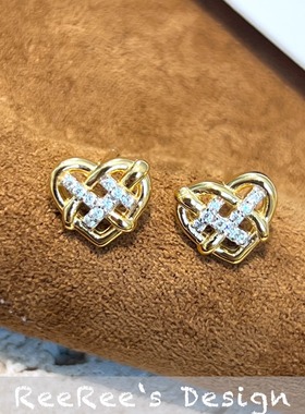 Veri薇芮 简约爱心编织耳钉 s925银镀金 小众设计感高级时尚女