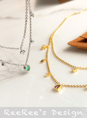 双层爱心满天星项链s925银镀金