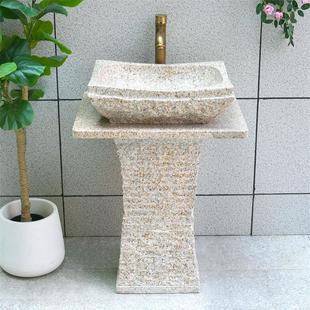 石材洗脸盆花园 户外洗手池天然石头户外洗手盆庭院水池台盆立柱式