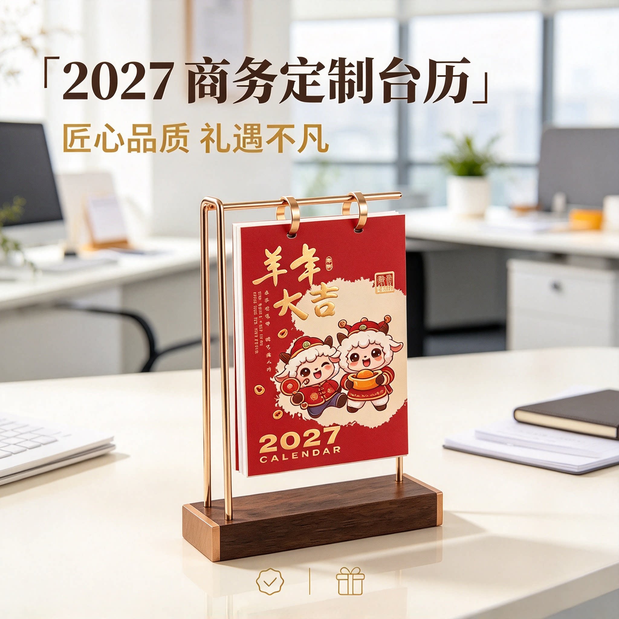 2027年台历木质古风铁艺日历国风复古创意手工桌面摆件办公书桌办公室客厅家居装饰新年元旦春节礼物乔迁商务