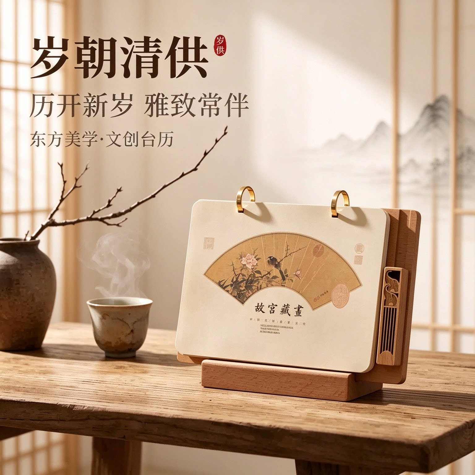 2027年台历创意实木立体日历国风木质工艺摆件摆台办公桌书房客厅装饰新年礼物公司企业商务定做原创简约复古