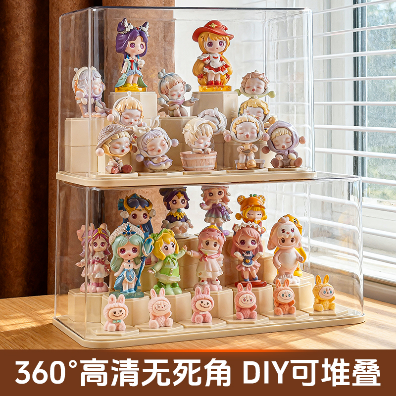 防尘手办盲盒展示架可移动积木盒