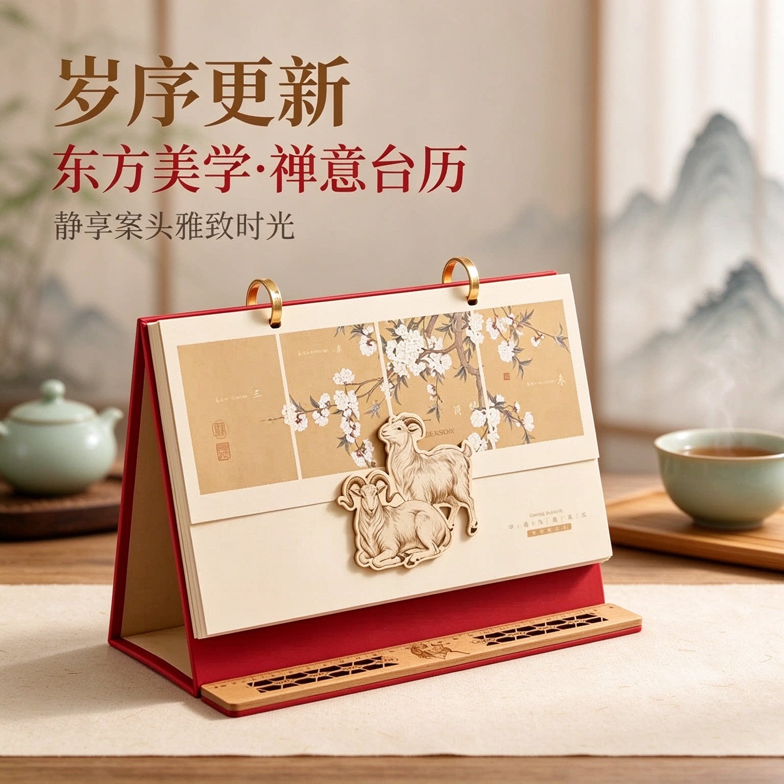 2027年台历创意实木立体日历木质工艺摆件摆台办公桌书房客厅装饰新年礼物公司企业商务定做原创简约复古国风