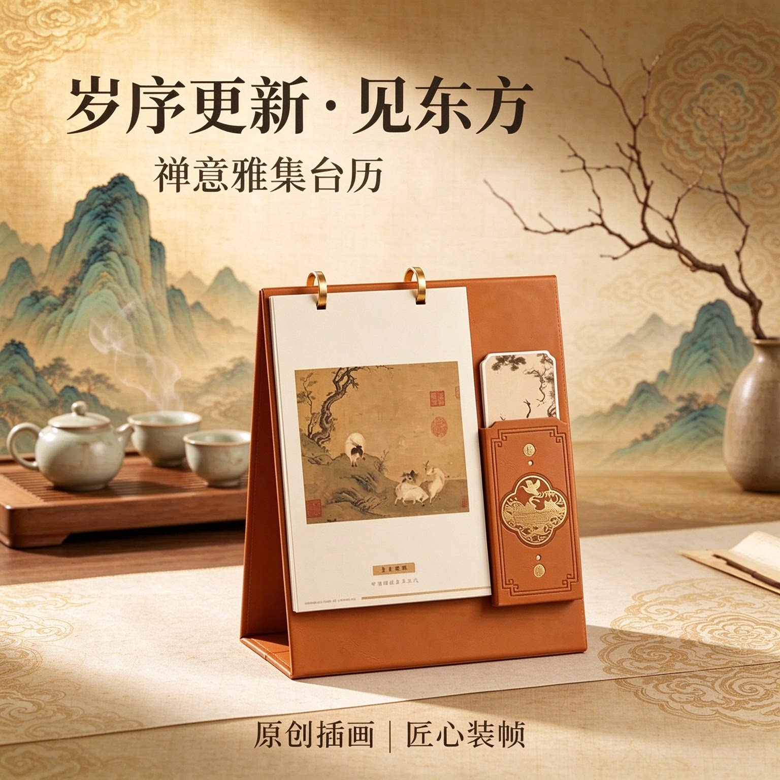 2027年台历创意立体日历皮质木纹实木工艺摆件摆台办公桌书房客厅装饰新年礼物公司企业商务定做原创简约复古