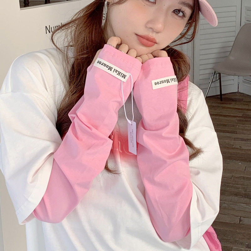纯色贴标防晒袖套女宽松纯棉护臂手臂套遮阳防紫外线冰丝冰袖