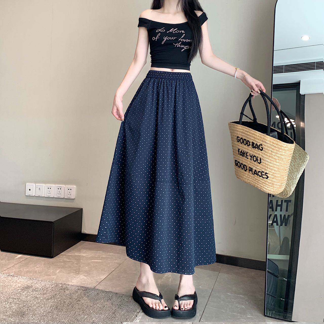 波点半身裙女夏季2026新款显瘦垂感a字伞裙薄款休闲百搭长裙L
