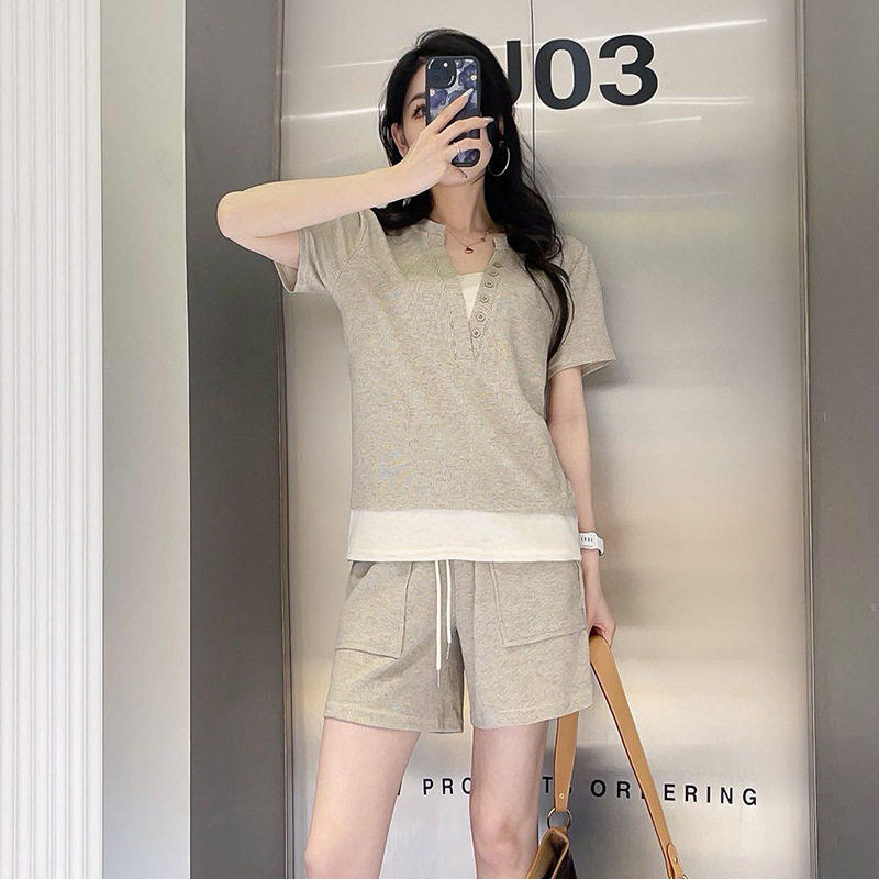 【花花专属】2026春款套装两件套长袖女运动时尚百搭短袖套装LL