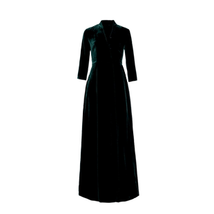 帝王绿 QIAOUNCHY俏云曦 | 真丝丝绒七分袖法式开襟长款连衣裙