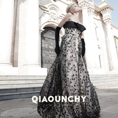 高定 珠片刺绣收腰重工立裁晚礼服长裙 QIAOUNCHY俏云曦｜黑色法式