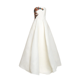 千褶凤羽 QIAOUNCHY俏云曦 | 杏色法式优雅风手缝绣礼服裙盛装