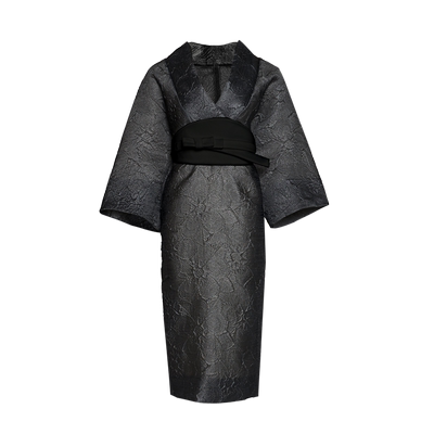 欧洲进口提花 QIAOUNCHY俏云曦 | 灰色古秦风韵束腰连衣裙