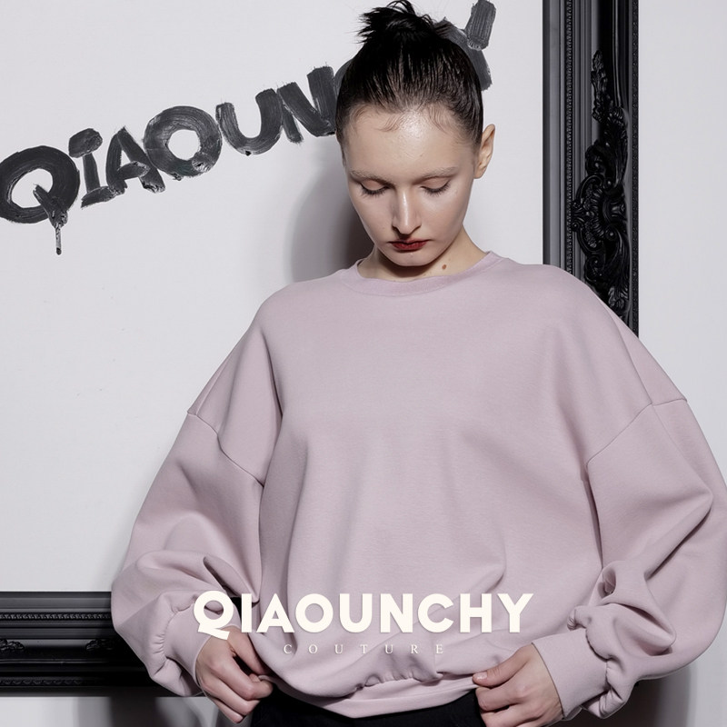 桃花 QIAOUNCHY俏云曦｜基础款舒适粉色圆领针织卫衣上衣早春女装