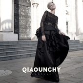 高定 立裁优雅大礼服裙长裙 QIAOUNCHY俏云曦｜黑色真丝珠片绣法式