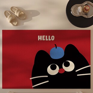 新款黑猫入户门地垫进门脚垫丝圈蹭土耐磨防滑门外室内大门口专用