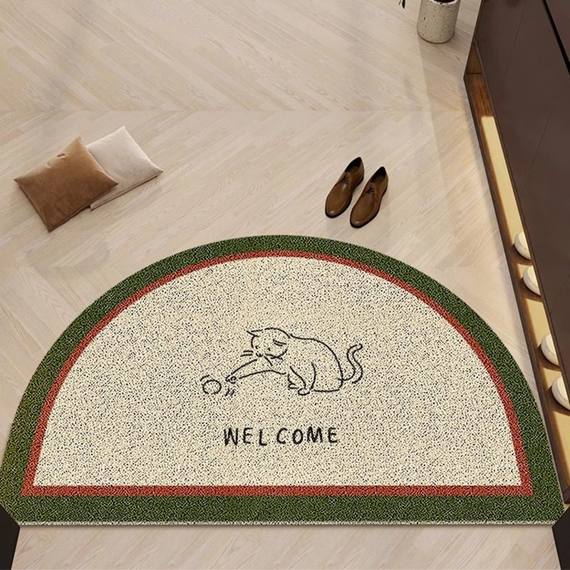 卡通猫咪入户门地垫家用门口蹭土防滑耐脏半圆形进门高端脚垫丝圈,居家布艺,入户地垫,淘宝优惠券,粉丝福利购,淘宝优惠卷