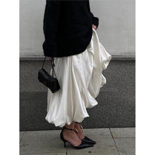 过渡性感ZONE欧美风气球裙时尚 休闲简约纯色百搭高腰蓬蓬裙半身裙