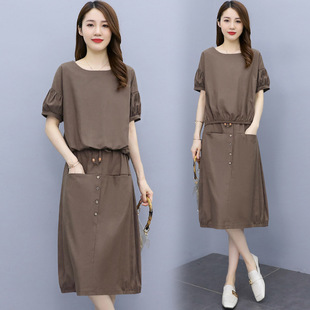 women clothes棉麻连衣裙女新款夏季大码女装两件套宽松显瘦亚麻