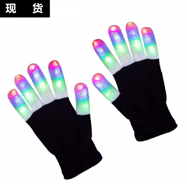 万圣节发光手套led骷髅七