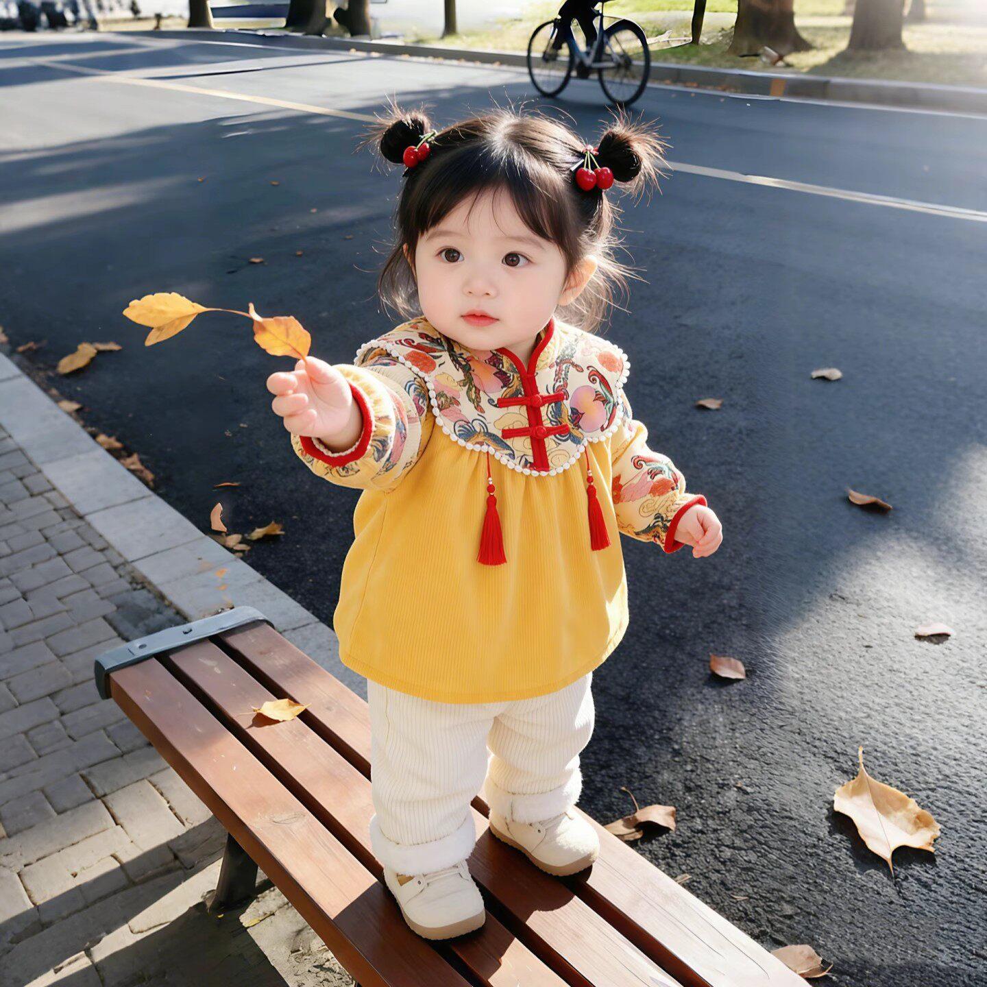 国风罩衣冬外穿女童公主裙刺绣反穿衣流苏装饰过新年拜年服连衣裙