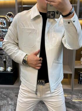 28762秋冬季男士新品翻领纯皮夹克皮衣外套轻奢时尚帅高级感个性