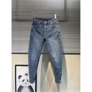 2024新款男士牛仔裤韩版修身小脚裤裤脚拉链弹力刺绣水洗休闲裤