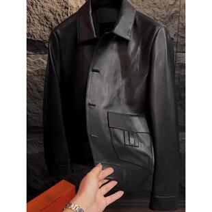 百搭翻领皮衣简约轻奢纯皮夹克外套 欧货定制时尚 25018秋冬季 男士