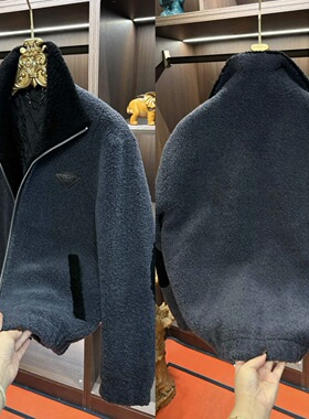 秋冬季高奢款100%羊毛配羊皮外套男款高级拉链羊毛外套帅气-25151