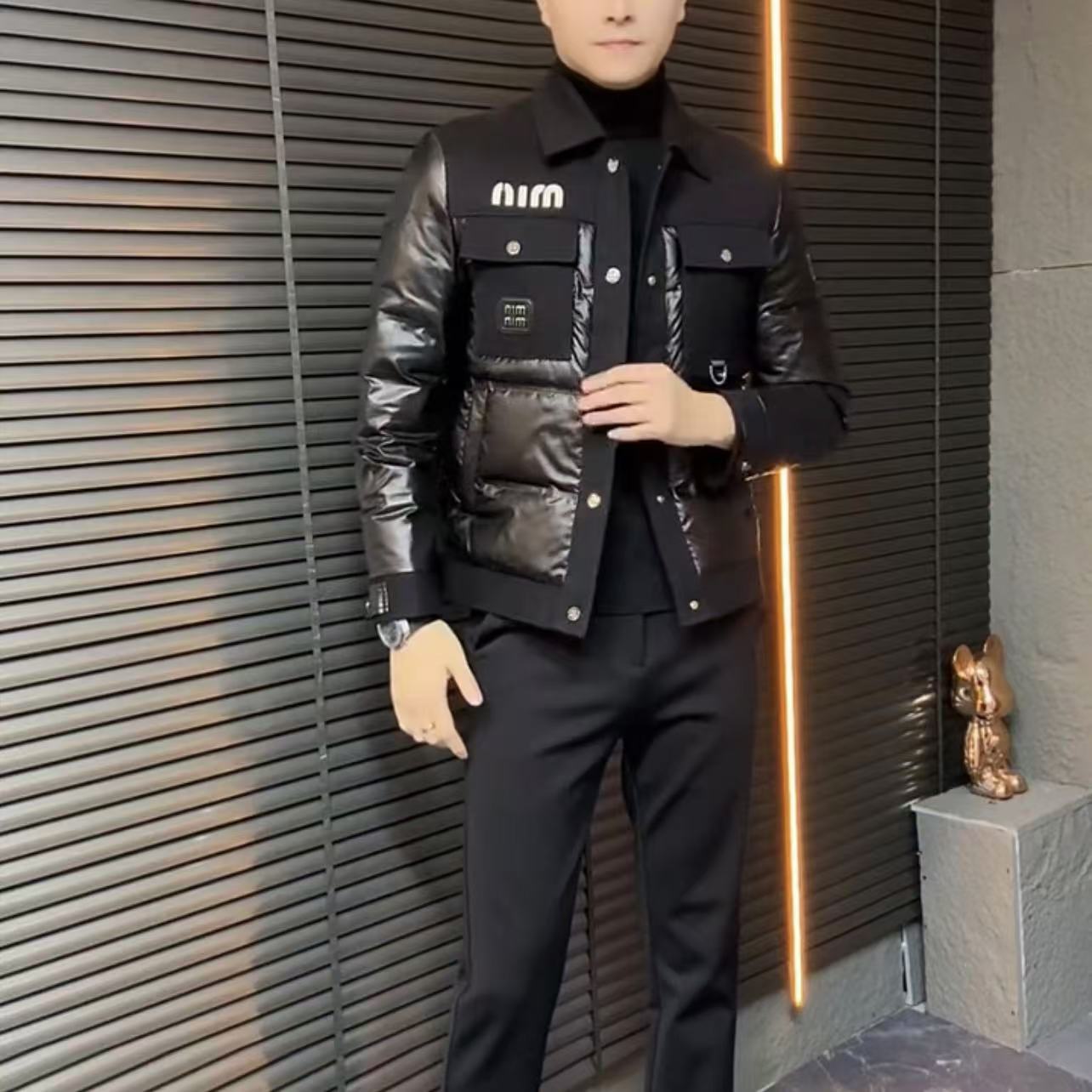 男士冬季款时尚潮流休闲修身黑色商务简约欧货翻领羽绒服帅气百搭