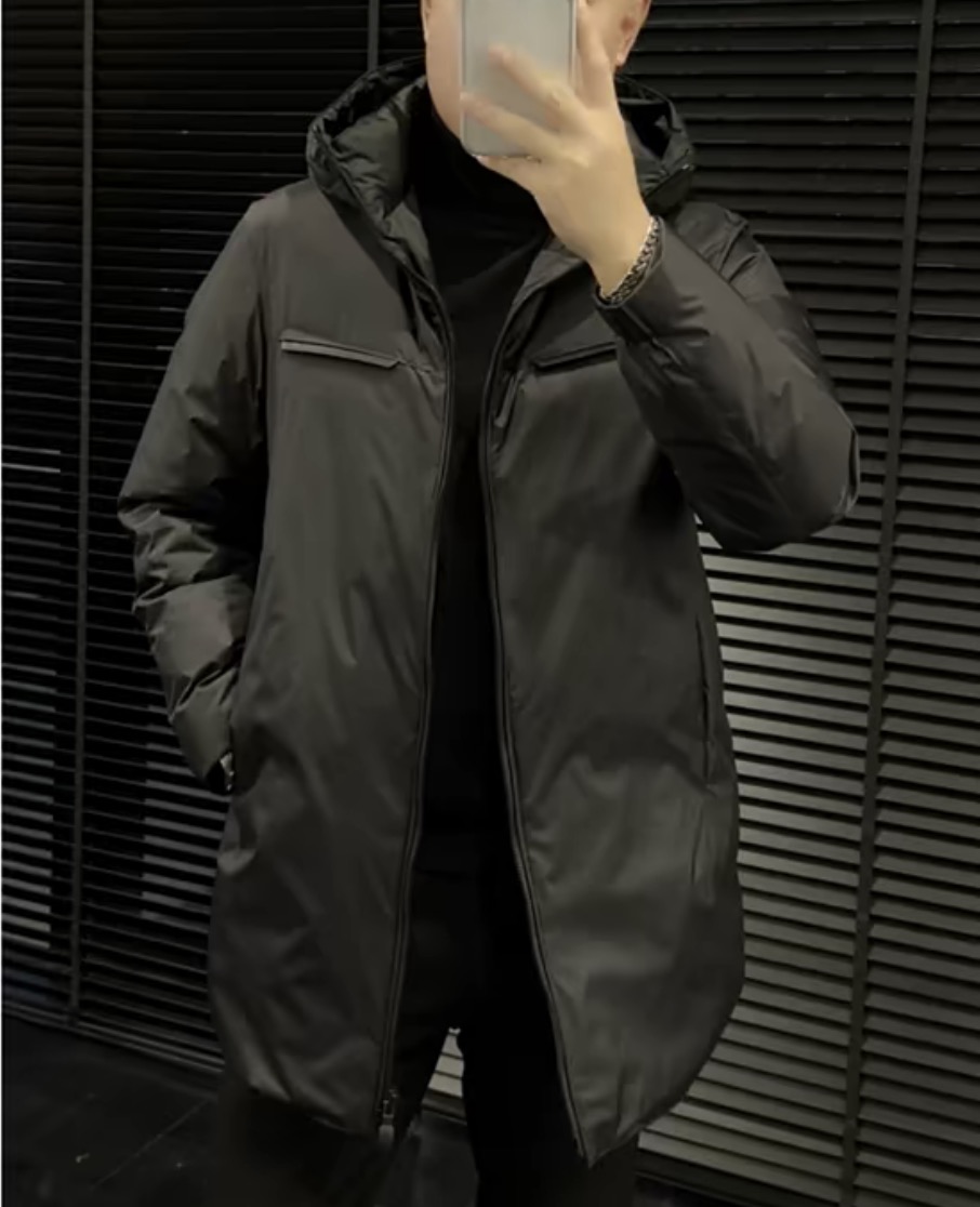 新品轻奢SHEN&D男装鹅绒拼胎牛皮超轻羽绒服外套中长款大衣877873