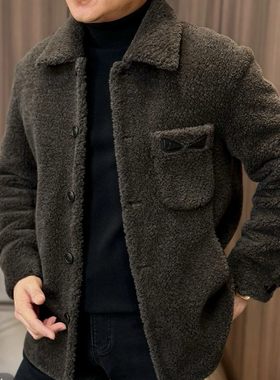 孙先生高奢款100%羊毛男款外套高级灰色宽松版颗粒羊毛上衣夹克帅