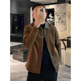 25063秋冬轻奢男士针织拼接羊皮领夹克外套高级感时尚休闲高品质