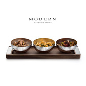 摩登MODERN轻奢胡桃木干果盘家用茶几零食碗创意坚果盘水果盘托盘