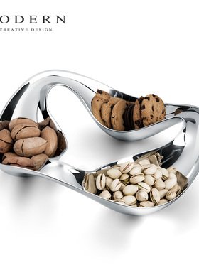 摩登MODERN轻奢零食盘子水果盘北欧不锈钢糖果置物盘客厅茶几摆件