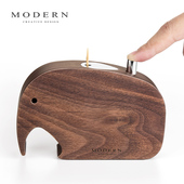 MODERN轻奢胡桃实木大象牙签盒简约按压式 创意可爱装 饰摆件样板房