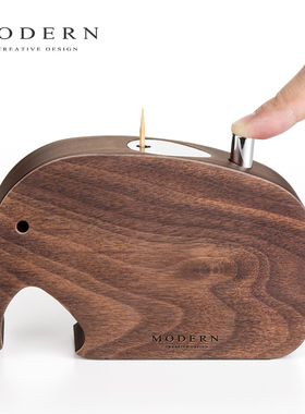 MODERN轻奢胡桃实木大象牙签盒简约按压式创意可爱装饰摆件样板房