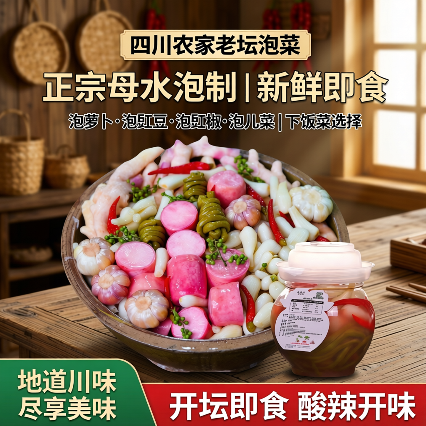 四川老坛泡儿菜农家自制酸辣脆爽开味早餐配菜泡萝卜豆角仔姜即食