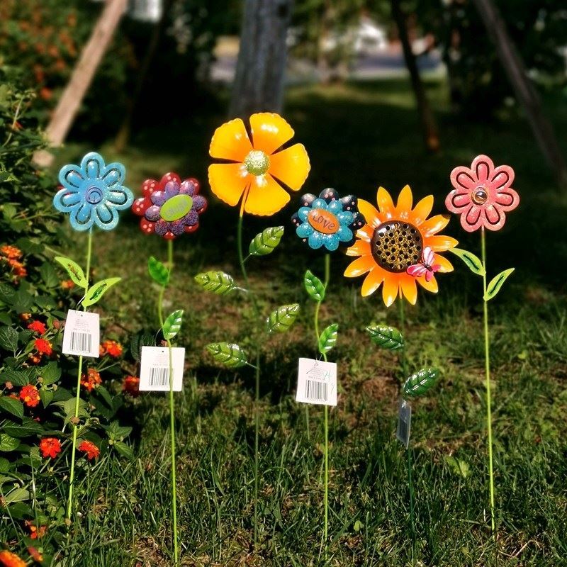 美式乡村户外铁艺花朵花插庭院造景花园插土装饰摆件院子阳台布置