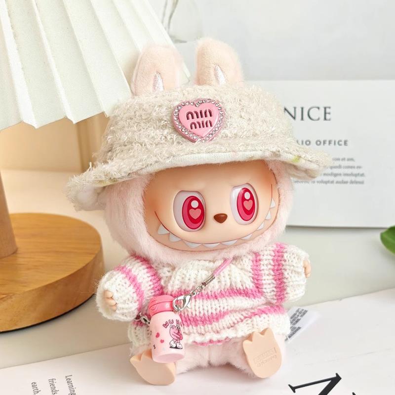 拉布布娃衣玩偶正品一代二代衣服条纹搪胶盲盒公仔毛衣服装labubu