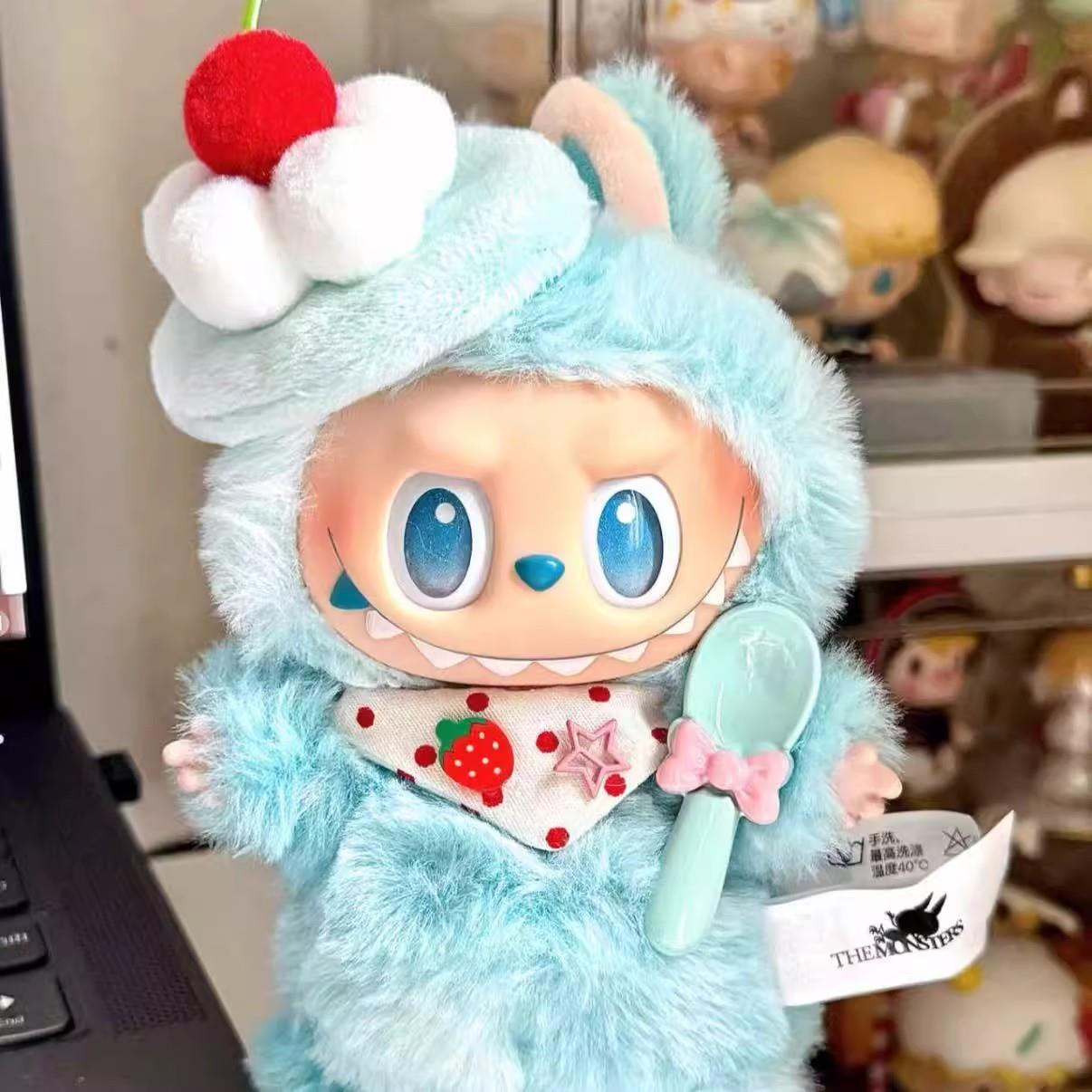 拉布布娃衣labubu玩偶衣服3.0前方高能美味蛋糕口水巾套装可爱娃