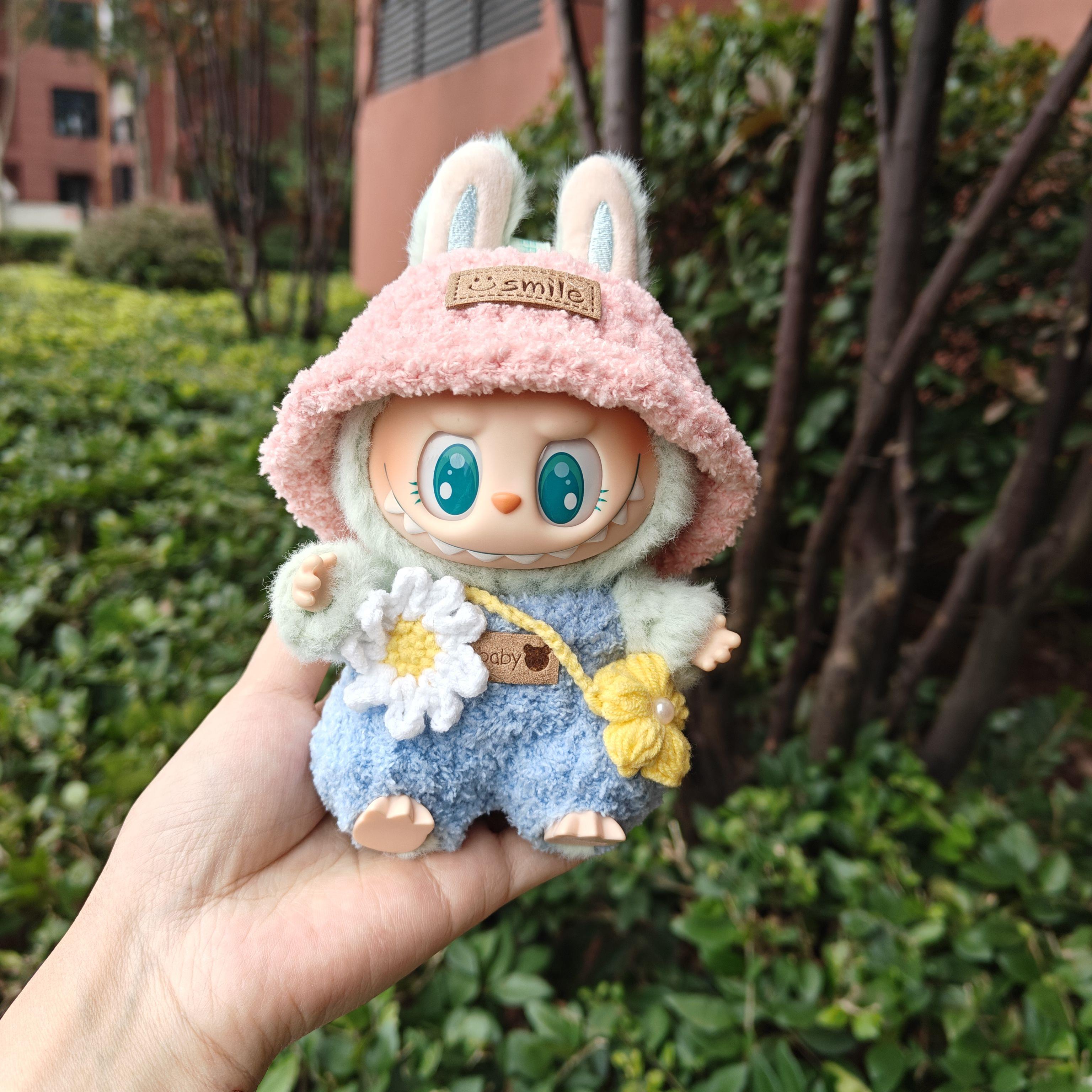 拉布布娃衣玩偶正品LABUBU坐坐派对春野马卡龙2代坐姿搪胶公仔衣