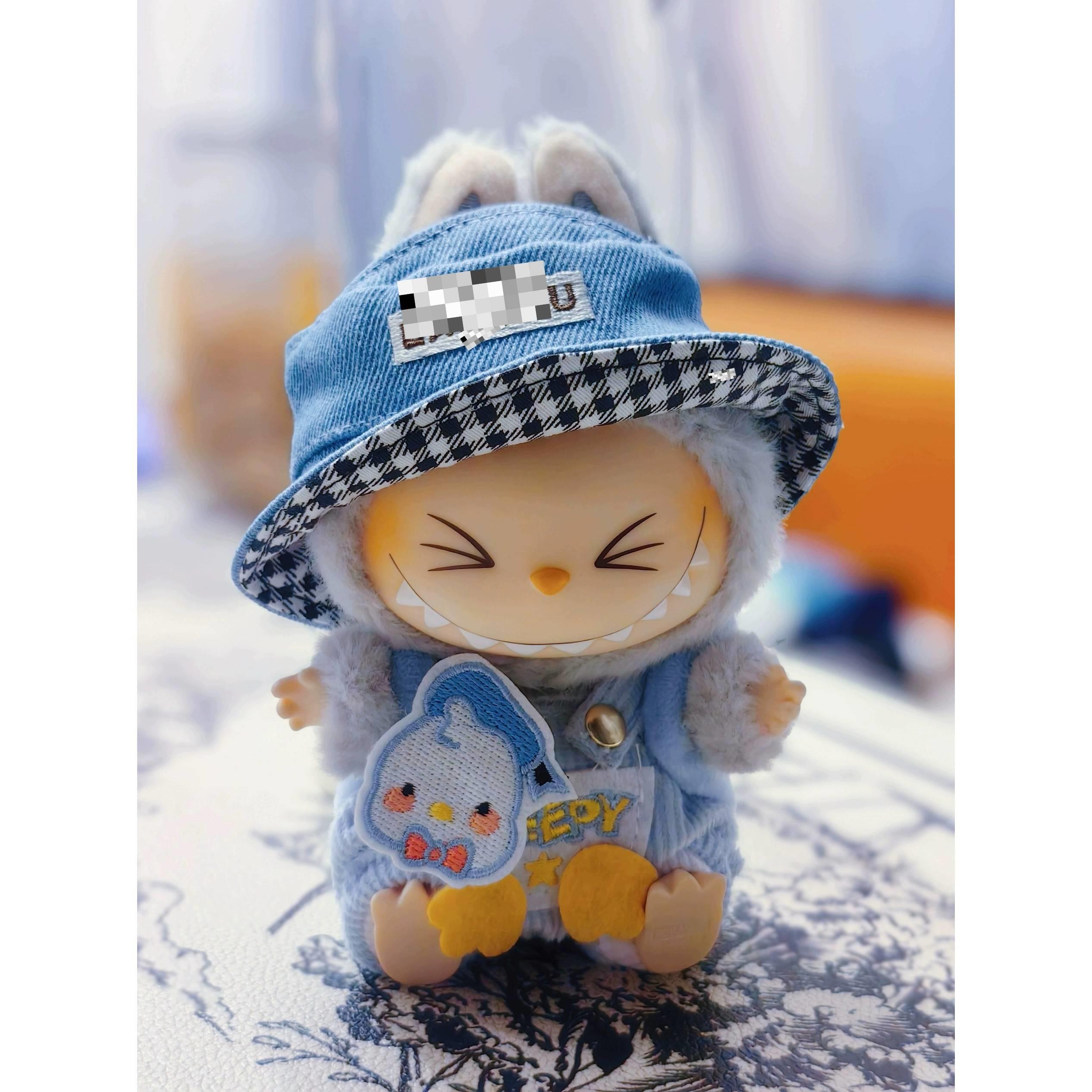 labubu娃衣官方正品拉布布V1V2搪胶公仔挂件娃娃衣服背带套装17cm