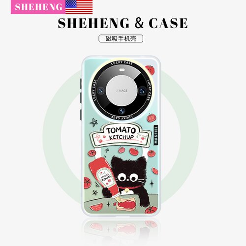 番茄酱黑猫适用华为手机壳带支架