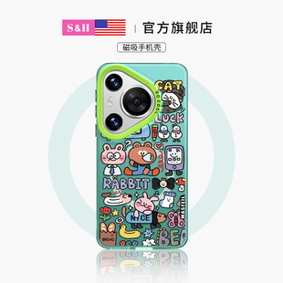 50超薄60pro 涂鸦泡泡熊适用华为pura80手机壳p70pro磁吸彩银新款 带支架ultra高级40男女保护套 SHEHENG
