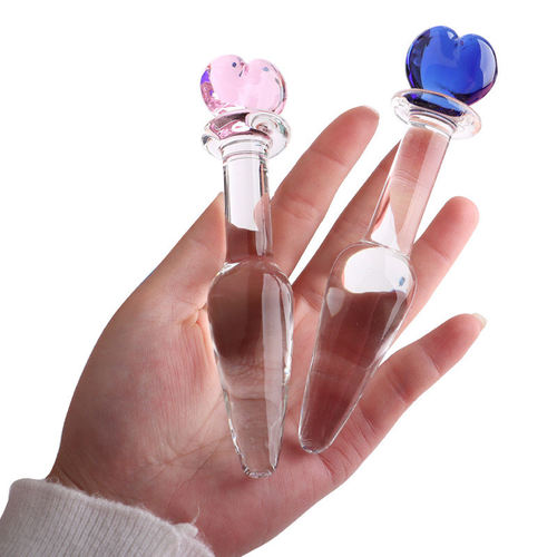 Crystal glass heart-shaped dildo anal plug, back court pull