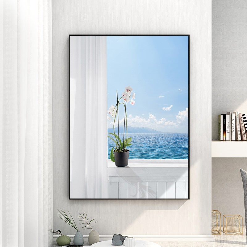 新款墙壁空间北欧开窗见海画视觉延伸感挂画入户玄关装饰画竖版画