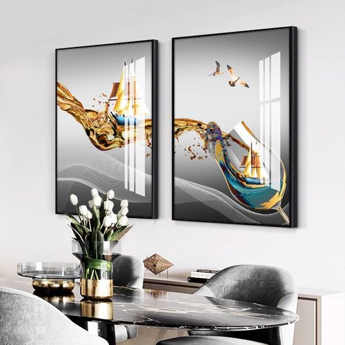 北欧风格餐厅装饰画现代简约客厅挂画玄关饭厅壁画黑白工业风酒杯