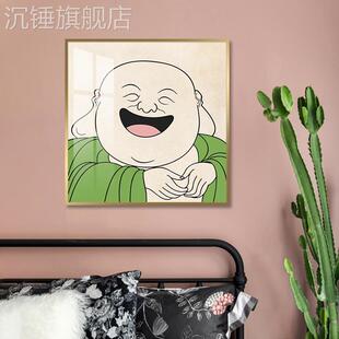 新款笑口常开弥勒佛画像禅意玄关客厅装饰画佛系茶室餐厅饭厅壁画